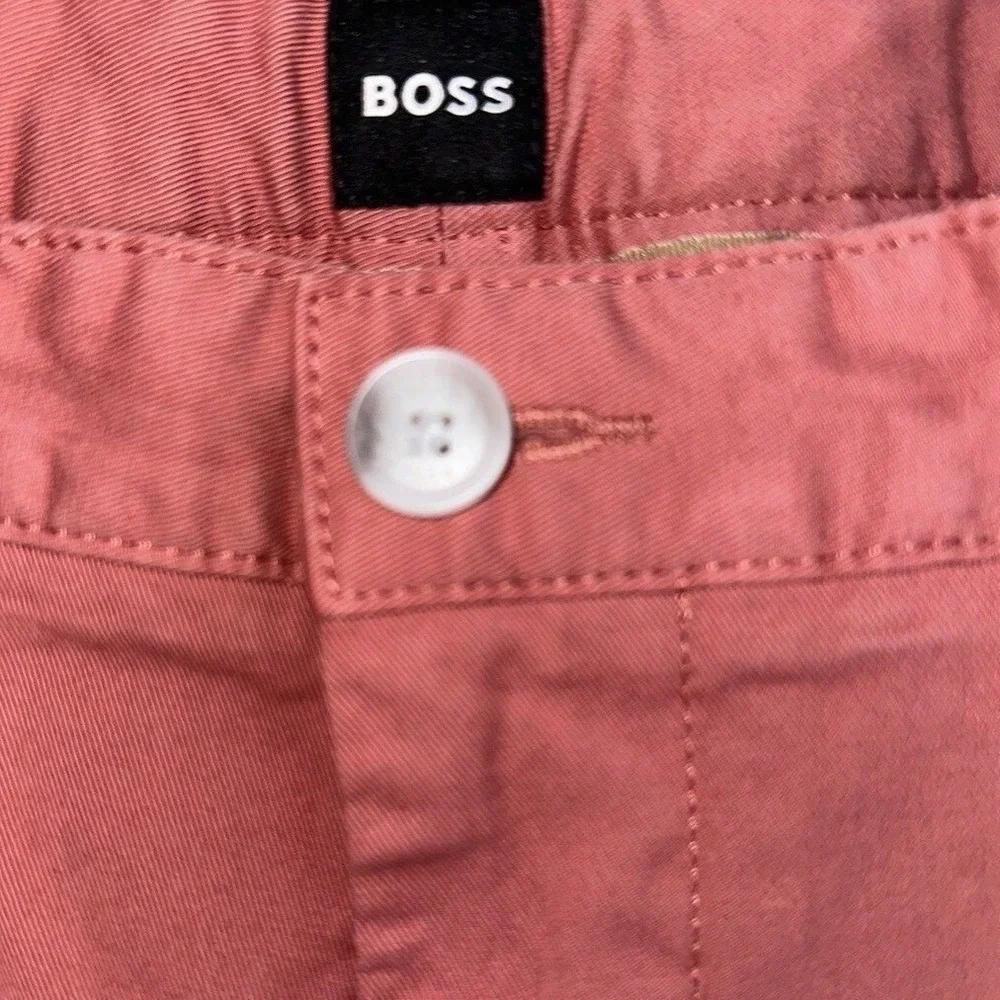 Hugo Boss Mens 38 Slim Fit Slice Shorts Open Pink Stretch Cotton Gaberdine‎